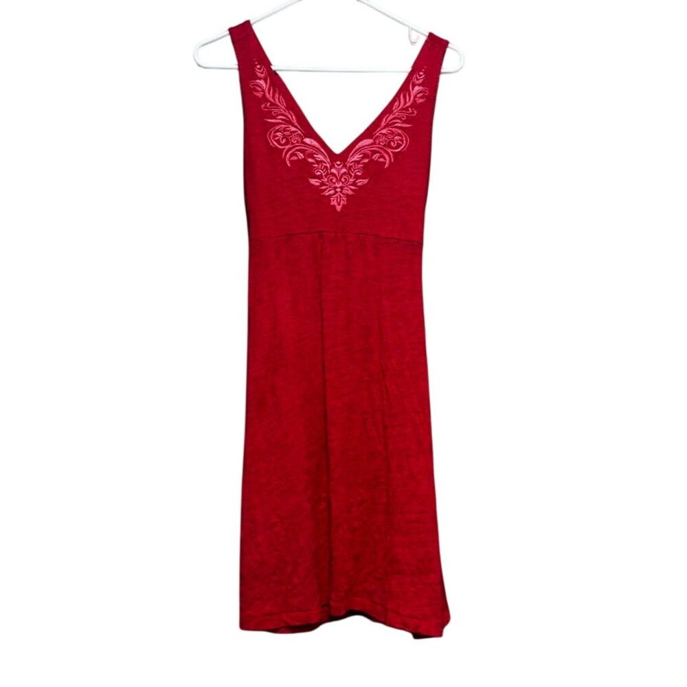 Tommy Bahama Linen Red Embroidered Cross Back Sundress Size XS Sleeveless Resort